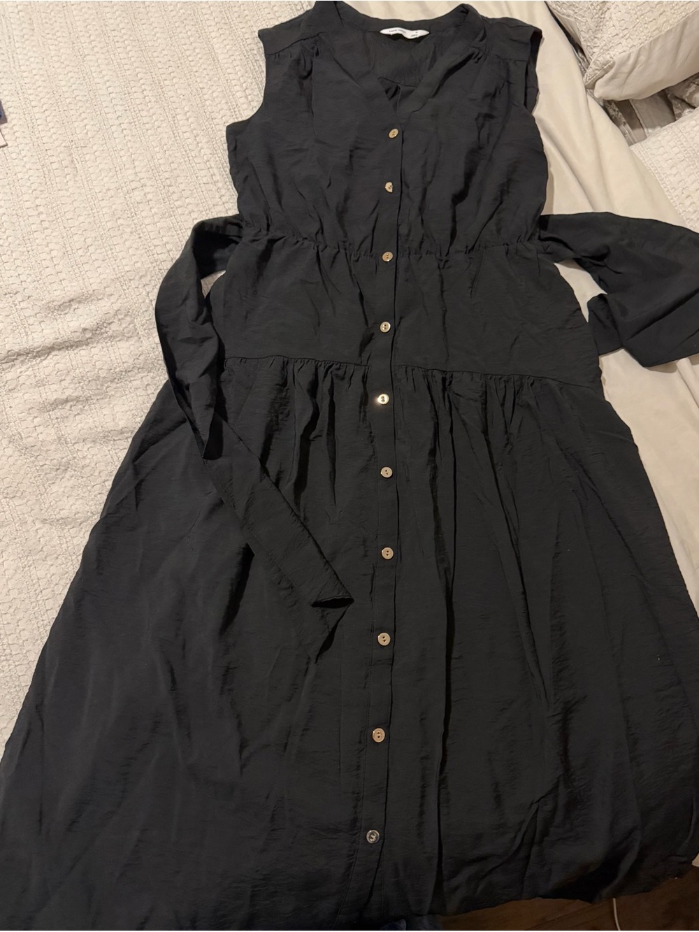 Nine West Black Sleeveless Button-Front Midi Dress
